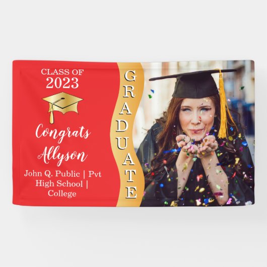 Rot | Gold Glückwunschs Graduate Wave Foto Banner (Horizontal)