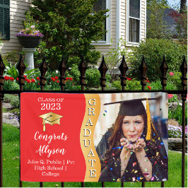 Rot | Gold Glückwunschs Graduate Wave Foto Banner