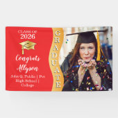 Rot | Gold Glückwunschs Graduate Wave Foto Banner (Horizontal)