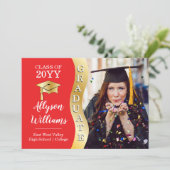 Rot | Gold Graduate Wave Grad Cap Foto Ankündigung (Stehend Vorderseite)