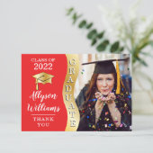 Rot | Gold Graduate Wave Grad Cap Foto Dankeskarte (Stehend Vorderseite)