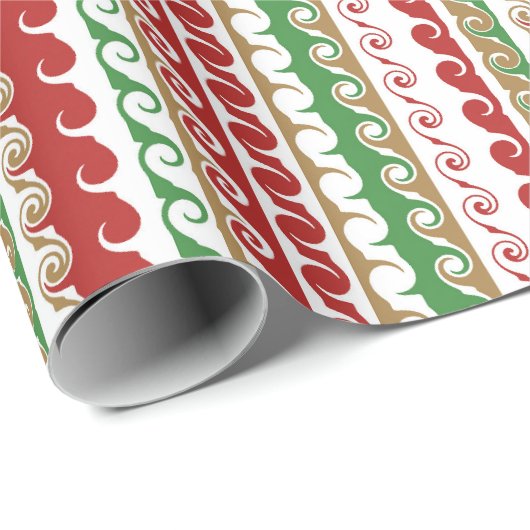 Rot, Gold, grüner, gelber Streifen Geschenkpapier (Rolleneckpunkt)