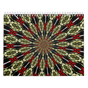 Rot-Gold-Hartglas-Fenster Kaleidoskop Kalender