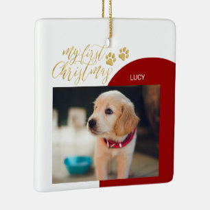 Rot & Gold Haustier Welpe Erstes Weihnachten Foto Keramikornament
