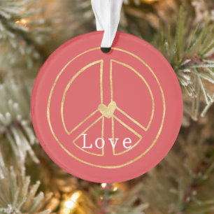Rot Gold Herz Friedenszeichen Liebe Weihnachten Ornament