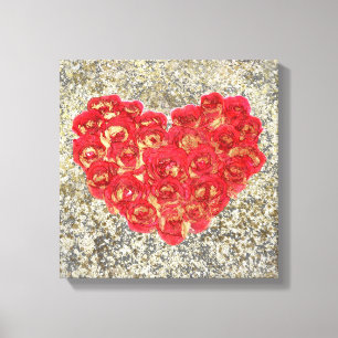 Rot & Gold Herz Glam Rustikale Liebe Rustikaler Va Leinwanddruck