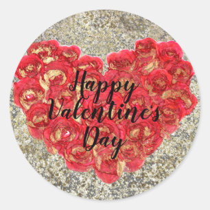 Rot & Gold Herz Glam Valentinstag Geschenkverpacku Runder Aufkleber
