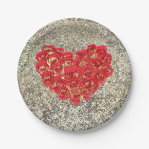 Rot & Gold Herz Glam Valentinstag Party Pappteller