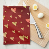 Rot, Gold, Herz, Liebe, Valentin, Form, Symbol, Geschirrtuch (Viertel Falte)