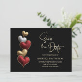 Rot-Gold-Herzen Hochzeit Save-the-Date Save The Date (Stehend Vorderseite)