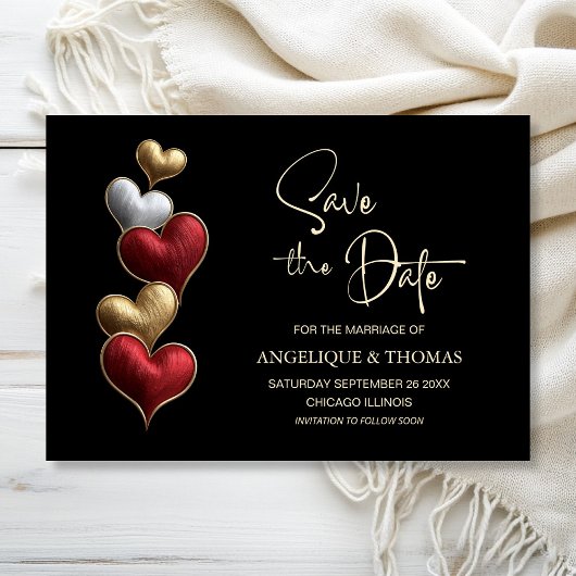 Rot-Gold-Herzen Hochzeit Save-the-Date Save The Date