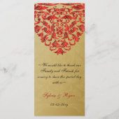Rot-Gold-Hochzeitsmenü Menükarte (Rückseite)