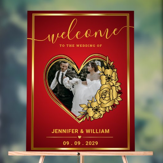 Rot-Gold-Hochzeitstil-Foto in Herzform Acrylschild (Neutral)