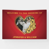Rot-Gold-Hochzeitstil-Foto in Herzform Banner (Horizontal)