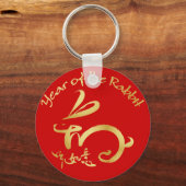 Rot / Gold Jahr des Kaninchen Chinesisches Neujahr Schlüsselanhänger (Vorderseite)