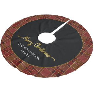 Rot gold kariert Weihnachts-Tartan gebürstetes Pol Polyester Weihnachtsbaumdecke
