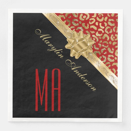 ROT & GOLD LEOPARD CHRISTMAS GIFT CUSTOM MONOGRAMM SERVIETTE (Vorderseite)