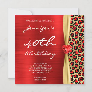 Rot Gold Leopard Folie Geschenkband 40. Geburtstag Einladung