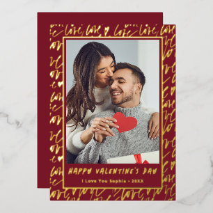Rot & Gold Liebes Valentinstag Foto Folien Feiertagskarte