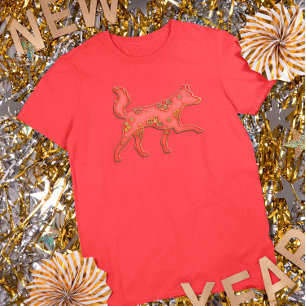 Rot Gold Lunar Neujahr Hund Chinesisches Zodiak T-Shirt