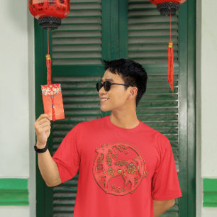 Rot Gold Lunar Neujahr Pferd Chinesisches Zodiak T-Shirt
