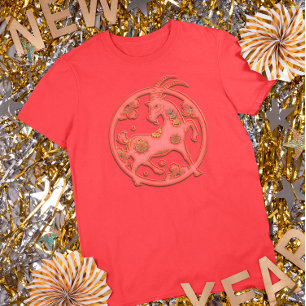 Rot Gold Lunar Neujahr Ziege Chinesisches Zodiak T-Shirt