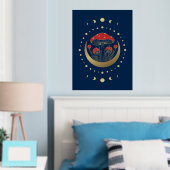 Rot-Gold-Magie-Pilz, Halbmond auf blau Foliendrucke (In Situ (Schlafzimmer))