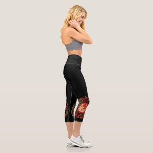Rot & Gold Mandala Capri Leggings