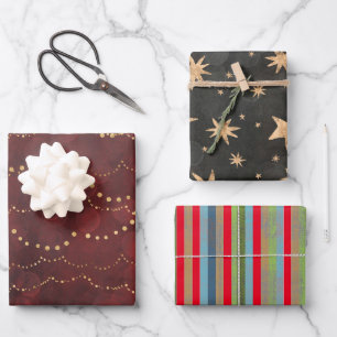 Rot, Gold, mehrfarbig Geschenkpapier Set