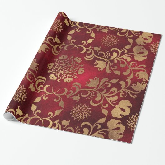 Rot-Gold-Metallic-Glamour-Muster Geschenkpapier (Ungerollt)