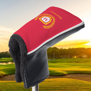 Rot-Gold-Monogram-Logo-Wappen Golf Headcover