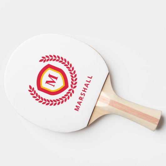 Rot-Gold-Monogram-Logo-Wappen Tischtennis Schläger (Seitenansicht)