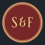 Rot-Gold-Monogramm-Umschlag Aufkleber<br><div class="desc">Rote Hochzeitsstipendiaten.</div>