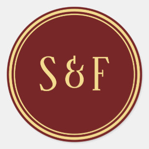 Rot-Gold-Monogramm-Umschlag Aufkleber