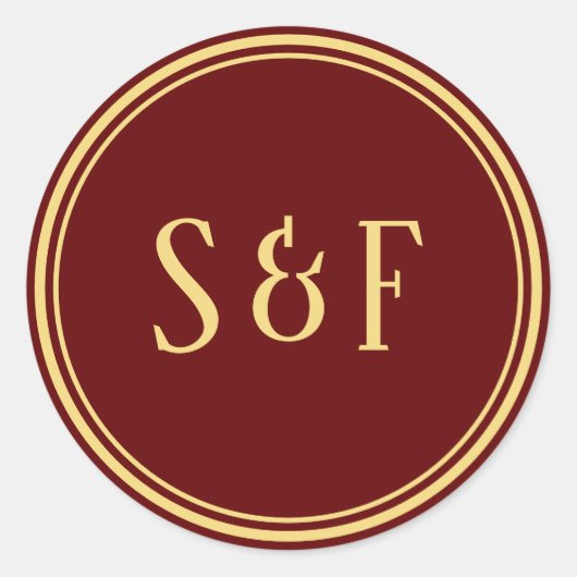 Rot-Gold-Monogramm-Umschlag Aufkleber (Vorderseite)