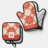 Rot-Gold-Muster Ofenhandschuh & Topflappen-Set (Vorderseite/Rückseite)
