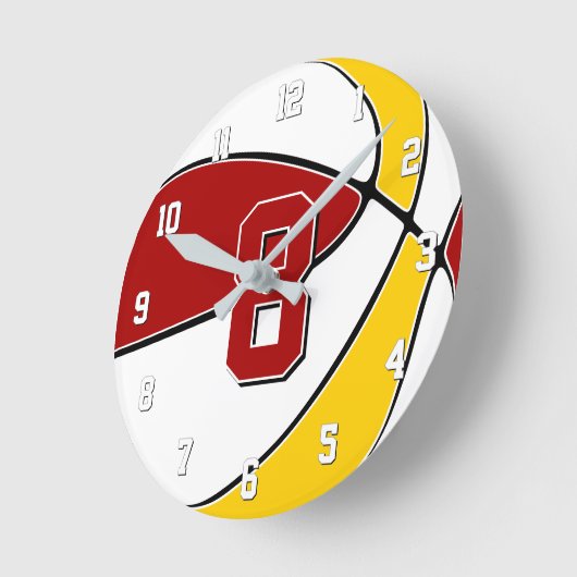 rot gold oder JEDER Teamfarbe Kinder Basketball Runde Wanduhr (Winkel)