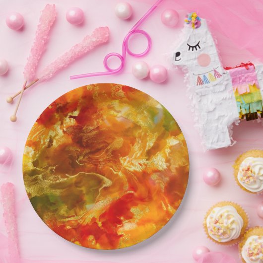 Rot, Gold, Orange, Farbtafel Pappteller (Party)