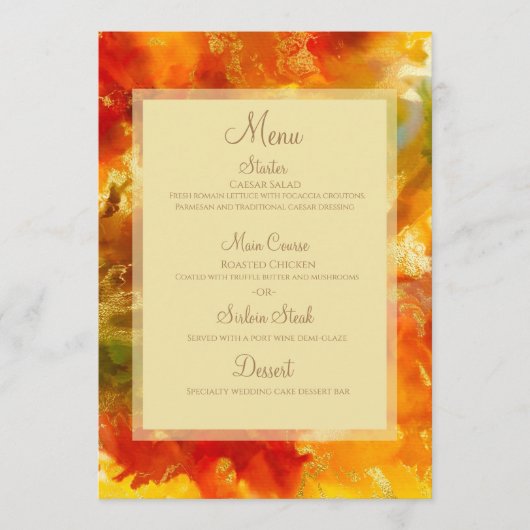 Rot, Gold, Orange, grüne Marmorfarbe Menükarte (Vorderseite)