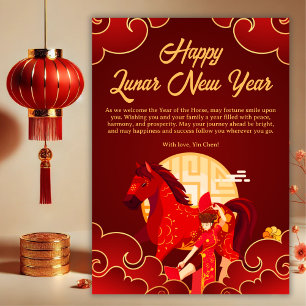 Rot-Gold-Pferd Chinesisches Neujahr Feiertagskarte