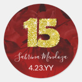 Rot, Gold Quinceanera Gold #15 Round Sticker (Vorderseite)