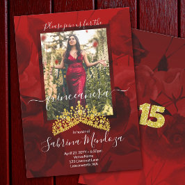 Rot, Gold Quinceanera Kristall Tiara Einladung