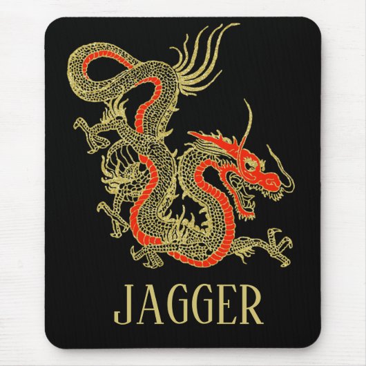 Rot Gold Schwarz Fantasy Chinesischer Drache Mousepad (Vorne)