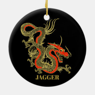 Rot Gold Schwarze Fantasy Chinesischer Drache Weih Keramik Ornament
