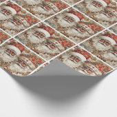 Rot & Gold - Schwarzer Rococo Weihnachtsmann Geschenkpapier (Ecke)