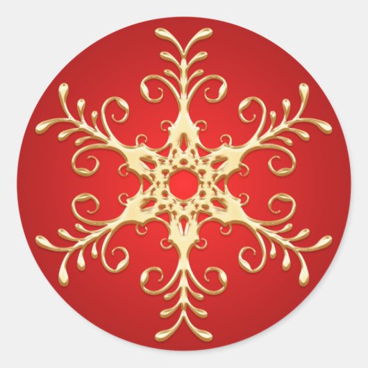 Rot-Gold-Snowflake-Aufkleber Runder Aufkleber (Vorderseite)