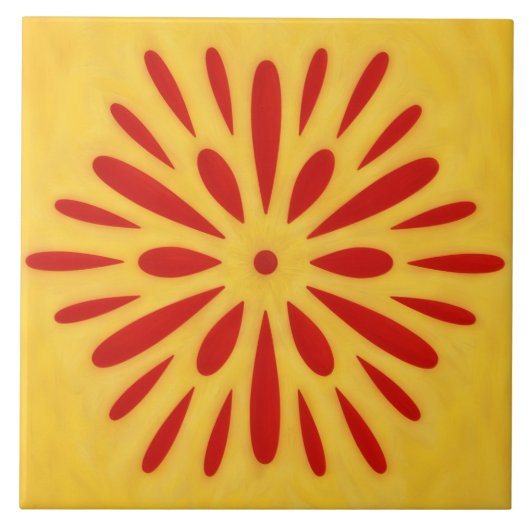 Rot-Gold-Sonnensymbol-Kunstfliese Fliese (Vorderseite)