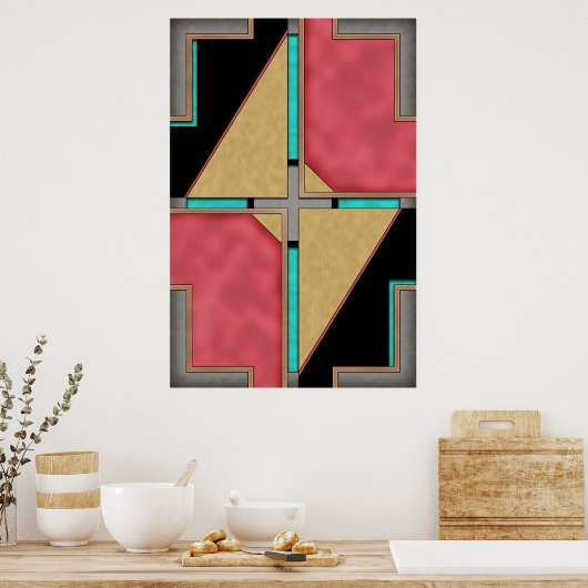 Rot, Gold, Türkis Cyberpunk Art Deco Design Poster (Küche)