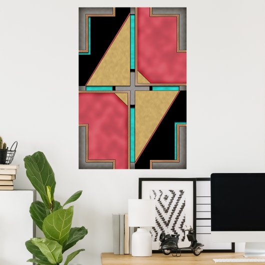 Rot, Gold, Türkis Cyberpunk Art Deco Design Poster (Heimbüro)