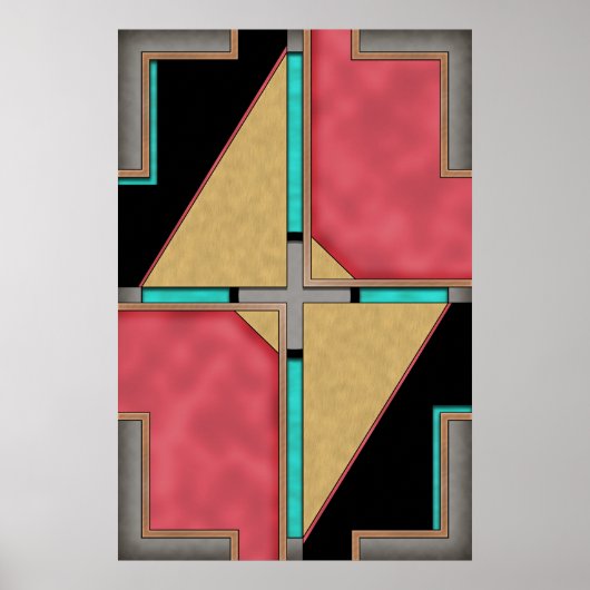 Rot, Gold, Türkis Cyberpunk Art Deco Design Poster (Vorne)